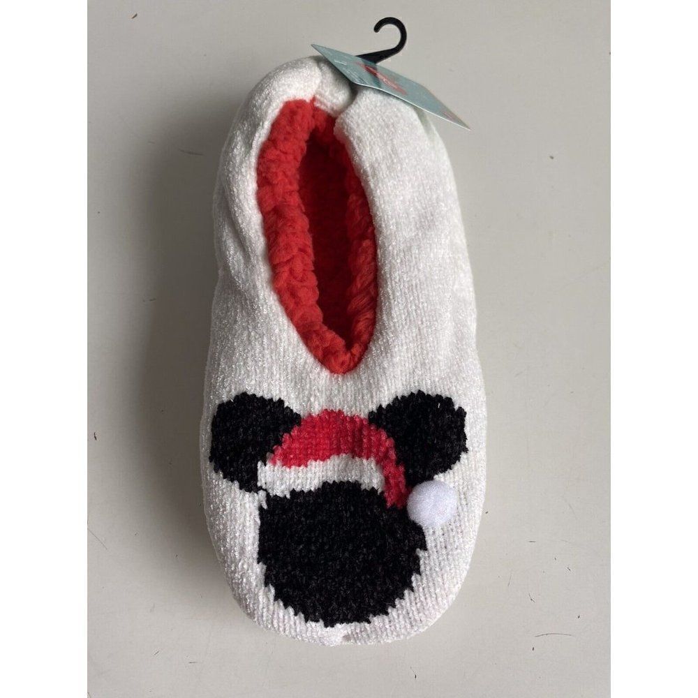 Disney Mickey Mouse SanTa Hat Snuggle Toes No Slip Slipper Socks Women’s Sz 4-10